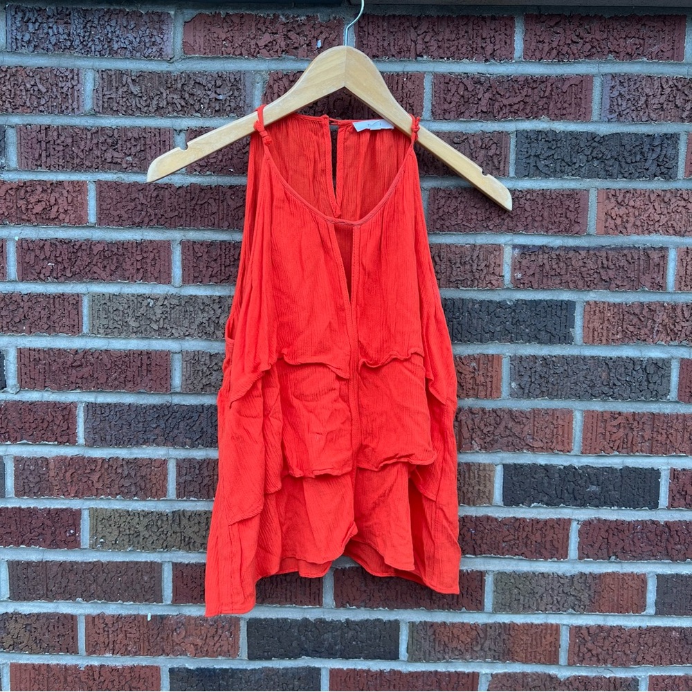BCNU Orange Crepe Layered Flounce Keyhole Front Sleeveless Shift Tank Top